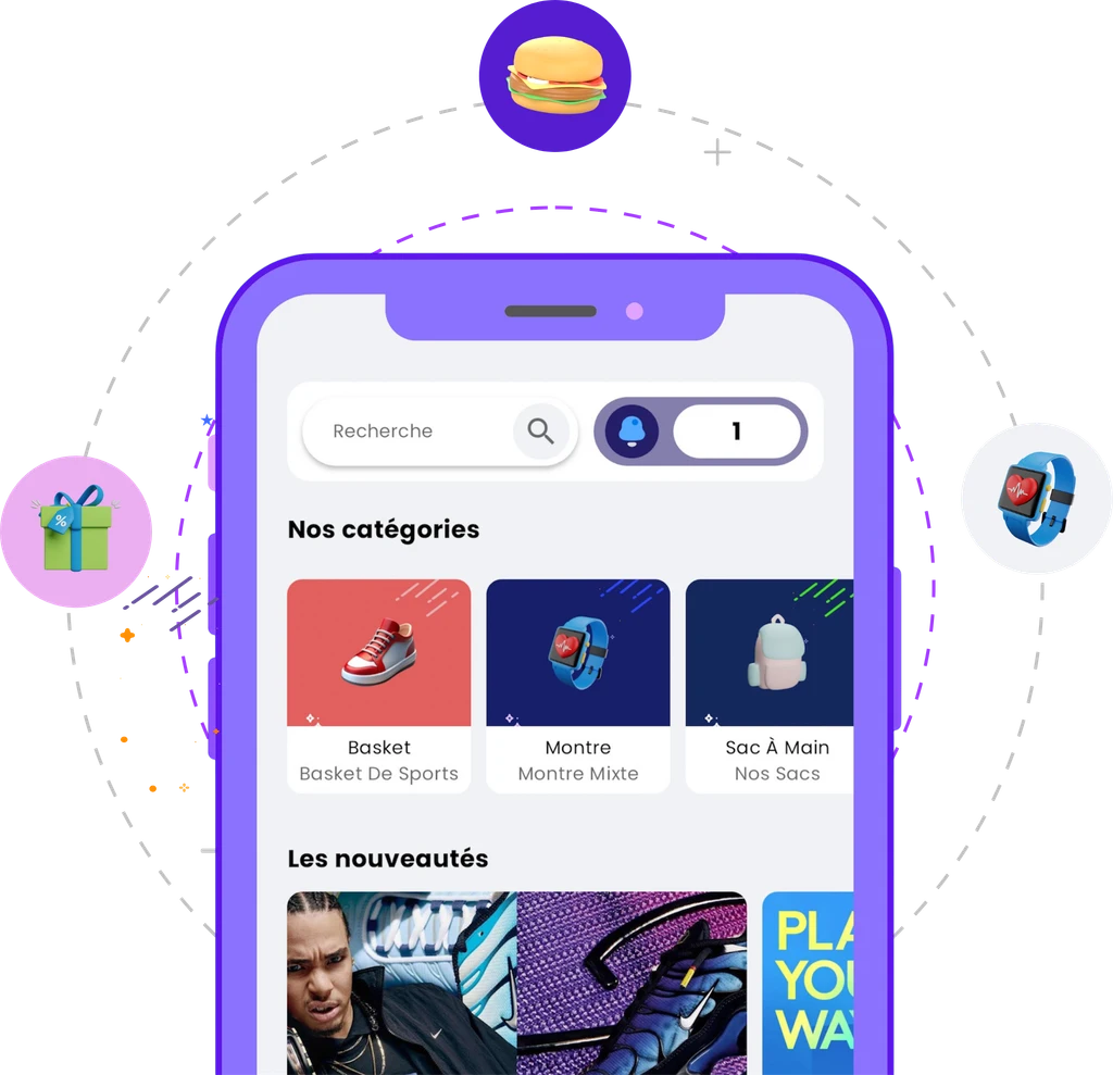 Présentation de l'application mobile C1EURO affichant des services à 1 €, des annonces locales et un catalogue de produits
