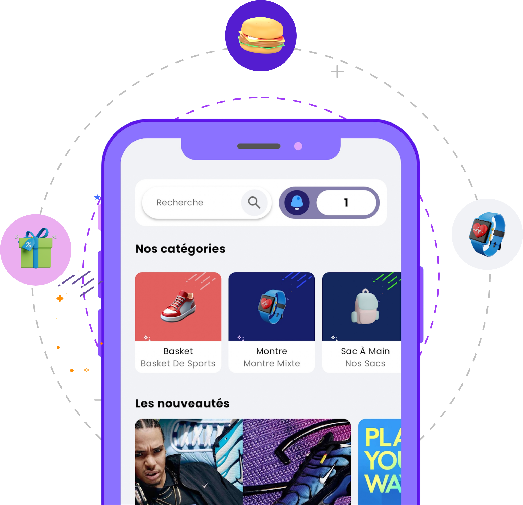 Présentation de l'application mobile C1EURO affichant des services à 1 €, des annonces locales et un catalogue de produits